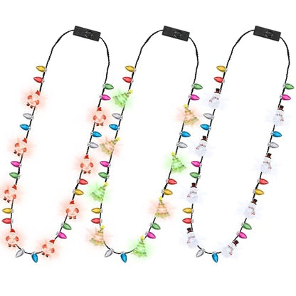 Christmas Glow Necklace 3PCS Santa Snowman Tree LED Holiday Party Accessories - Mix