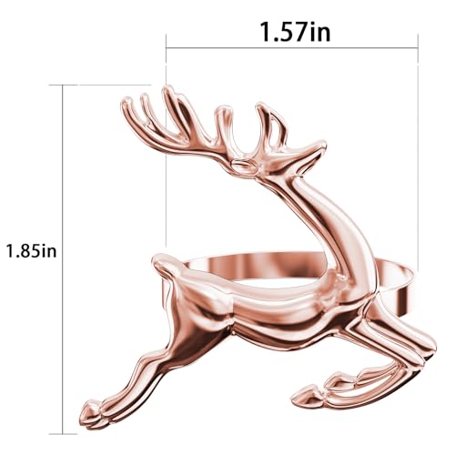 Rose Gold Reindeer Napkin Rings Set of 8 for Christmas Table Decor - Elegant Holiday Party Supplies