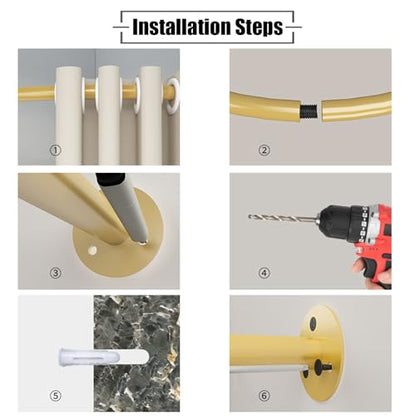 C Shaped Curtain Rod Set with Blackout Partition Curtain - Gold, 120cm