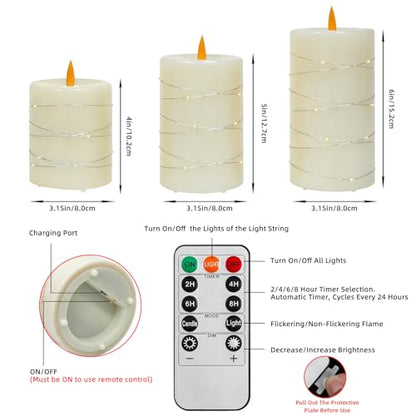 Rechargeable LED Flameless Candles with Remote Timer - White, 3 Pack