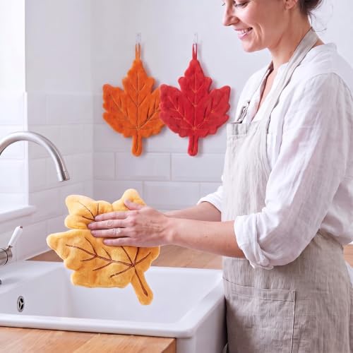 Fall Maple Leaf Hand Towels with Hanging Hooks - 3 Pack