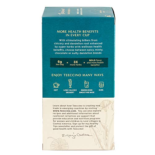 Teeccino Dandelion Red Chai Tea - Caffeine-Free, Roasted Herbal Tea with Prebiotics, 3x More Herbs than Regular Tea Bags, Gluten Free - 25 Tea Bags