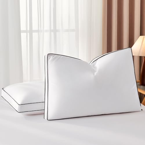 Queen Size Goose Feather Down Pillows Set of 2 with Gusset - Luxury Hotel Collection 20x30 Inches