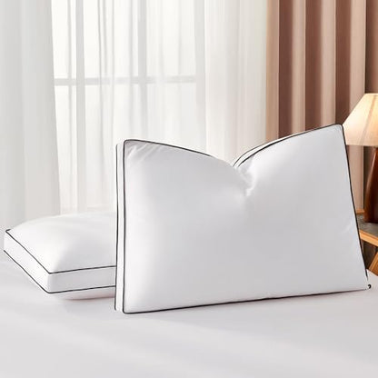 Queen Size Goose Feather Down Pillows Set of 2 with Gusset - Luxury Hotel Collection 20x30 Inches