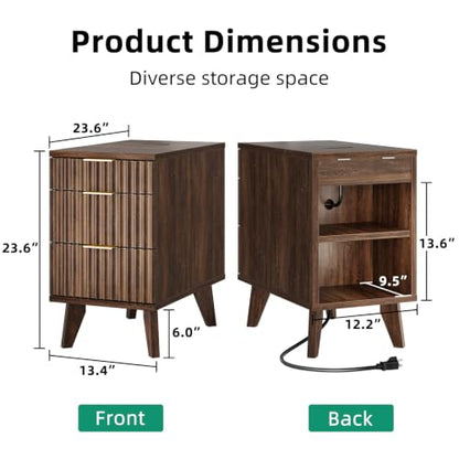 13'' W Fluted Narrow End Table with 3 Drawers - Dark Walnut (Variation of THIS listing)