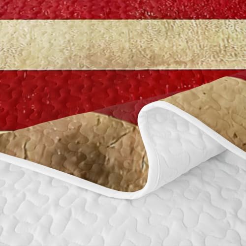 American Flag Quilt Set Star Print Bedspread Queen Lightweight Blanket with Pillowcases - Blue Red Yellow