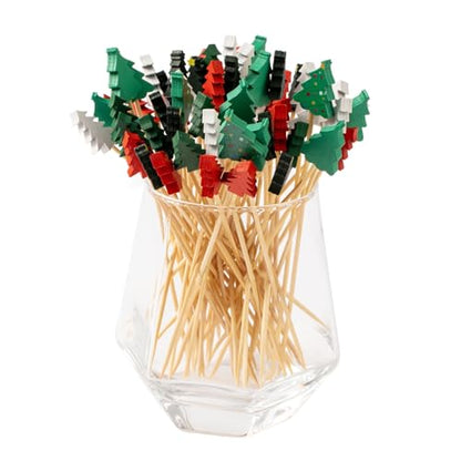 Christmas Tree Cocktail Picks Set 320 Pcs - 5 Styles Bamboo Food Skewers