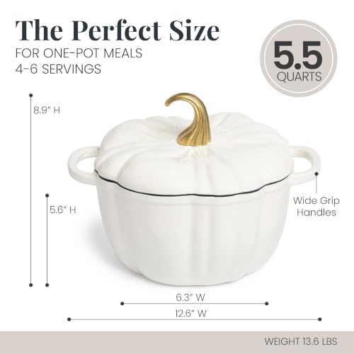 Pumpkin Enamel Cast Iron Dutch Oven 5.5 Qt - White