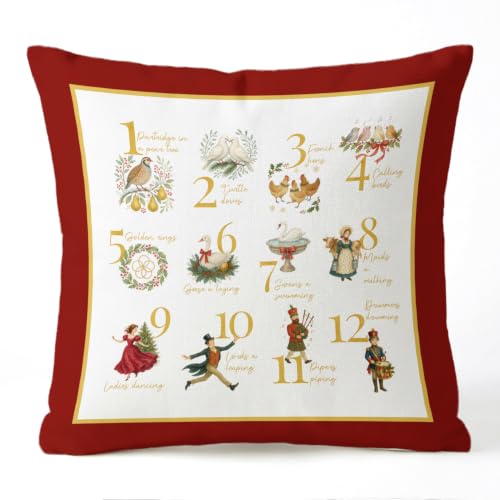 Multicolor 18x18 Inch Farmhouse Christmas Pillow Cover - 12 Days of Holiday Decor