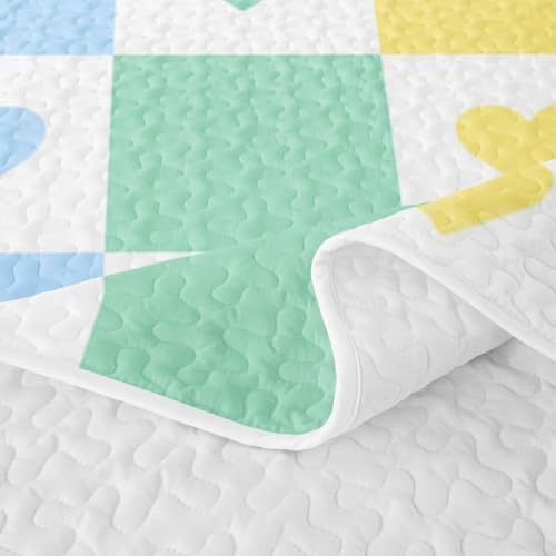 Colorful Heart Quilt Set King Size 3pcs with Pillow Shams - Geometric Patchwork