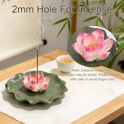 Ceramic Incense Holder with Detachable Lotus & Leaf Tray for Meditation