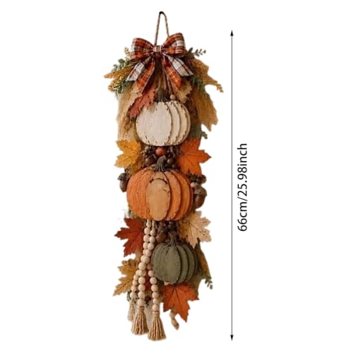 Fall Pumpkin Hanging Swag - Velvet Harvest Pumpkin Decor for Front Door & Porch - Orange2