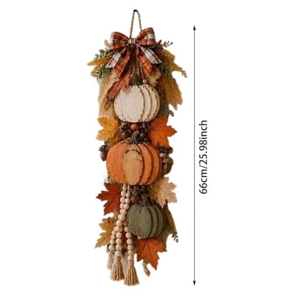 Fall Pumpkin Hanging Swag - Velvet Harvest Pumpkin Decor for Front Door & Porch - Orange2