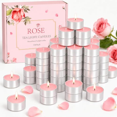 Pink Rose Scented Soy Tea Light Candles 100 Pack - Relaxing Home Decor