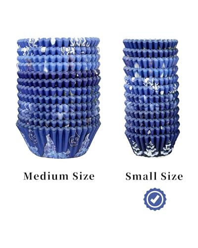 Christmas Blue Gradient Mini Cupcake Liners 300PCS - Oven Safe, Small Size