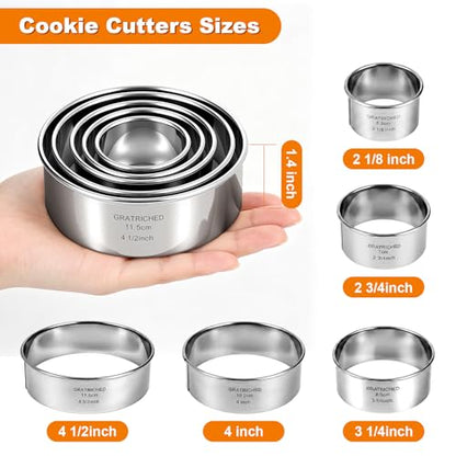 Stainless Steel Cookie Cutter Set - Graduated Round Baking Tools, 5 Pieces