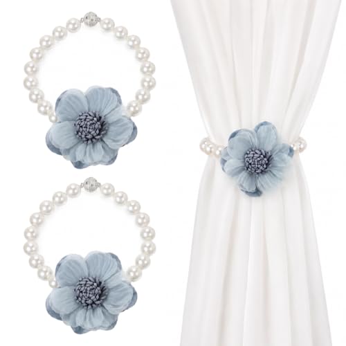 Magnetic Pearl Flower Curtain Tiebacks - Decorative Room Holdbacks, Set of 2