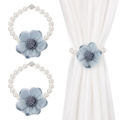 Magnetic Pearl Flower Curtain Tiebacks - Decorative Room Holdbacks, Set of 2