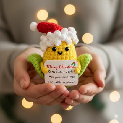 Christmas Crochet Corn Decoration - Festive Handcrafted Desk Decor - Stocking Stuffer & Secret Santa Gift