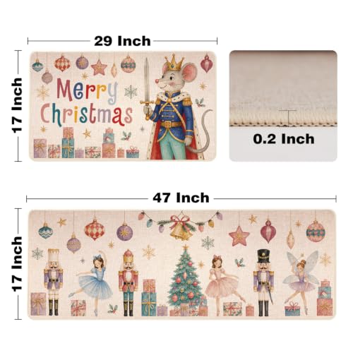 Christmas Kitchen Mats Set of 2 - Multi Color Nutcracker Decor 17x29 & 17x47 Inches