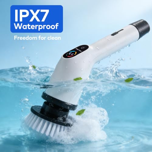 White Cordless Electric Spin Scrubber with 7 Brush Heads - Adjustable & Waterproof