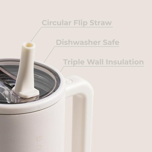 HydroJug Traveler - 32 oz Water Bottle with Handle & Flip Straw - Fits in Cup Holder, Leak Resistant Tumbler-Reusable Insulated Stainless Steel & Rubber Base - Gifts for Women & Men, Cream