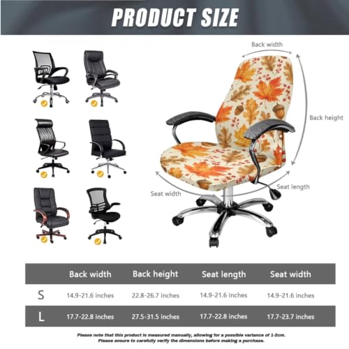 Beige Maple Leaf Acorn Print Office Chair Cover Set with Armrest Protectors - Large