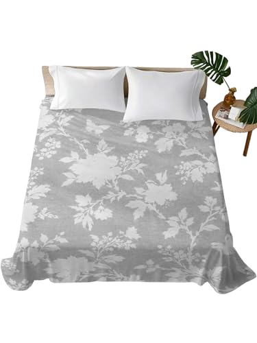 King Flat Sheet - White, Slate Gray, Ash Gray, Silver - Microfiber, Vintage Floral Pattern, Hotel Quality Bedding