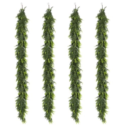 6FT Real Touch Cedar Garland for Mantel Fireplace - Pack of 4