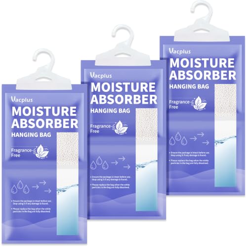 Vacplus Moisture Absorber 3 Pack Closet Hanging Bags - Fragrance-Free
