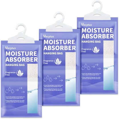 Vacplus Moisture Absorber 3 Pack Closet Hanging Bags - Fragrance-Free