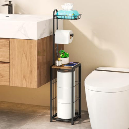 Freestanding Toilet Paper Holder with 4-Tier Storage - Black