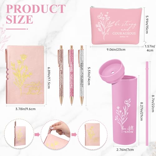 Pink Christian Gift Set for Women - Tumbler, Notebook, Pens & Makeup Bag
