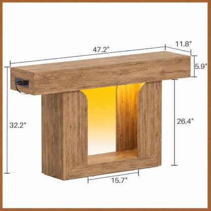 Modern 47-inch Entryway Console Table with Charging Station and LED Lights