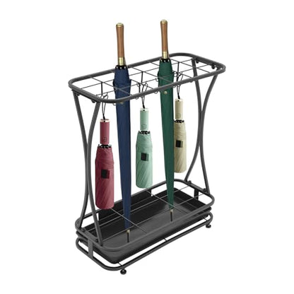 Metal Umbrella Holder Stand with 18 Slots and 10 Hooks for Entryway Organization