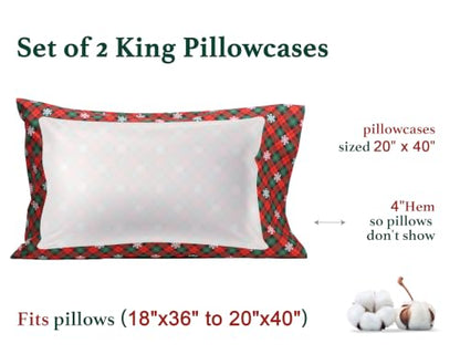 Sunflower King Cotton Pillowcases Set of 2 - Christmas Plaid, 20x40 Inches