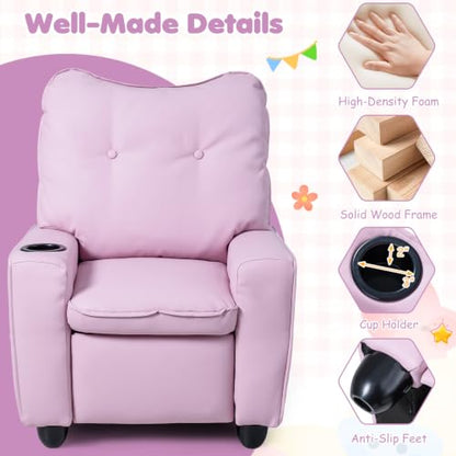 Kids Recliner Chair with Cup Holder & Storage Pockets - Pink