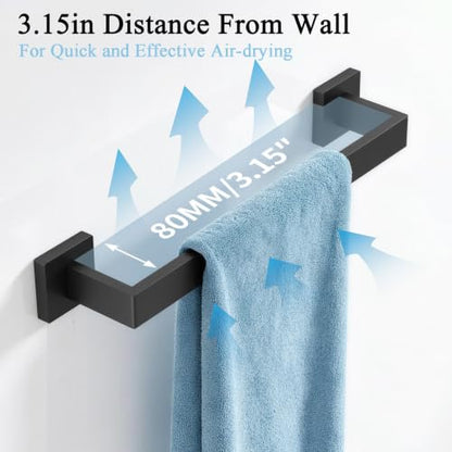 FLE 16 Inch Black Wall Mount Towel Bar - Bathroom & Kitchen Stainless Steel