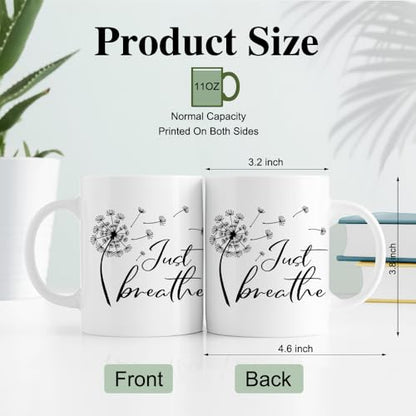 Just Breathe Novelty 11oz Coffee Mug - Funny Dandelion Floral Gift for Yoga & Meditation Lovers