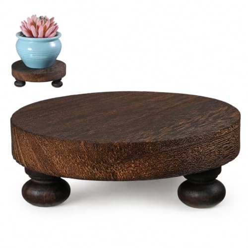 Wood Riser for Display Stand - Round Elevated Wooden Platform, Brown
