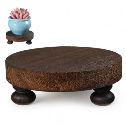 Wood Riser for Display Stand - Round Elevated Wooden Platform, Brown