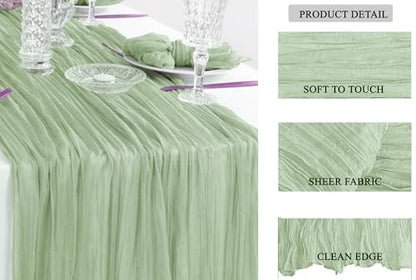 Sage Green Cheesecloth Table Runners 12 Pack 35 x 120 Inch - Rustic Wedding Decor