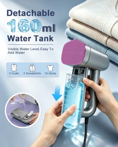 Handheld Travel Garment Steamer for Clothes - Grey, 1200W, 5 Modes, Large Water Tank