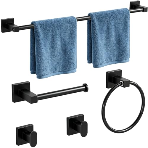 5-Piece Bathroom Hardware Accessories Set Matte Black Towel Rack Toilet Paper Holder