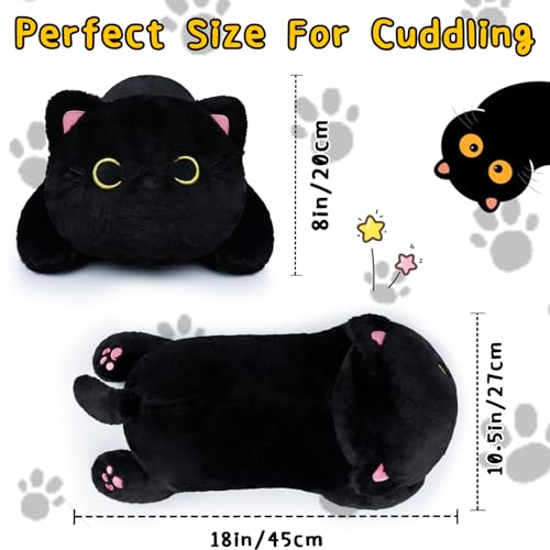 Leokawin 18in Weighted Stuffed Animals, Cute Weighted Black Cat Plush, Kawaii Cat Plush Toy, Soft Black Cat Weighted Plush Throw Pillow Gift for Kids Christmas