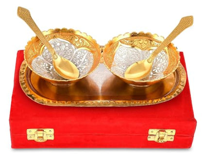 6-Piece Gold and Silver Plated Serving Bowl and Spoon Set with Gift Box - Elegant Dessert & Fruit Trays for Gifts and Decor