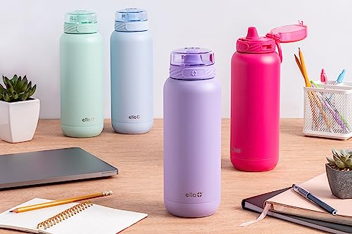 Ello Cooper 22oz Stainless Steel Water Bottle with Straw and Carry Handle, Double Walled and Vacuum Insulated Metal, Leak Proof Locking Lid with Soft Silicone Spout, Reusable, BPA Free, Lilac