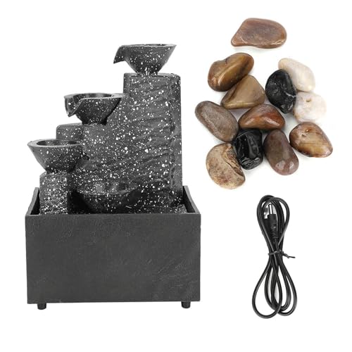 Desktop USB Water Fountain Ornament with LED Lights and Stones - Home Office Decor