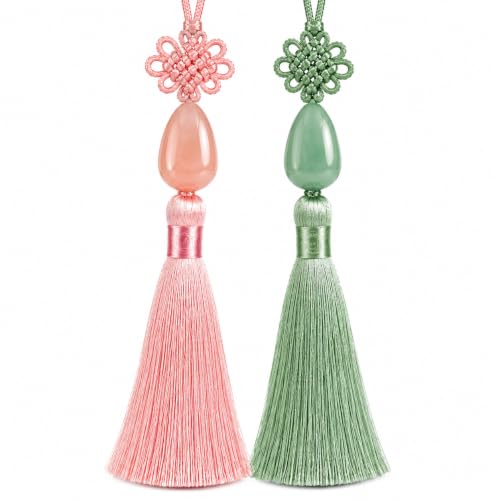 Korean Norigae Tassels Set - Pink & Sage Green Decorative Hanging Ornaments