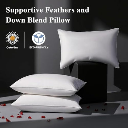 Queen Size Medium Firm Goose Down Pillows Set of 2 - Hotel Collection Bed Pillows